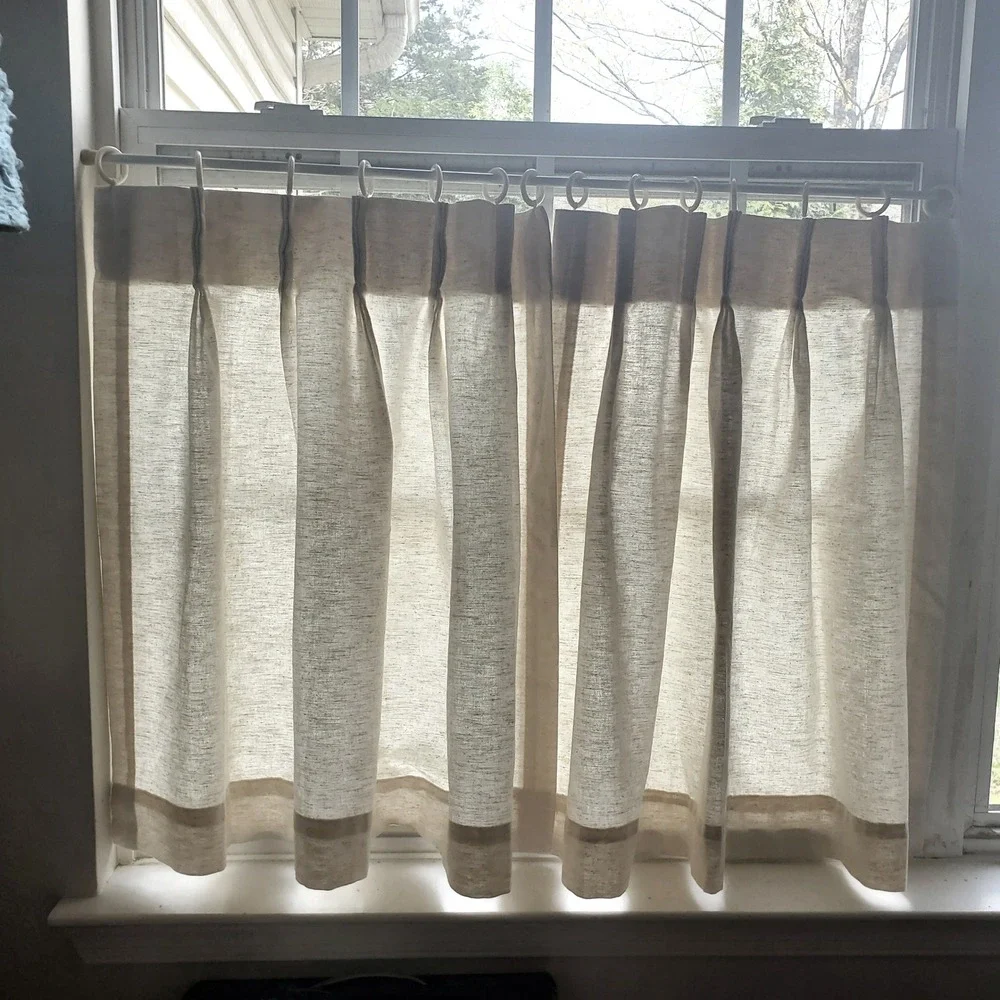 Pinch Pleat Cafe Curtains w/Rings 24 W x 28 L Cream/Oatmeal‎ Linen Blend